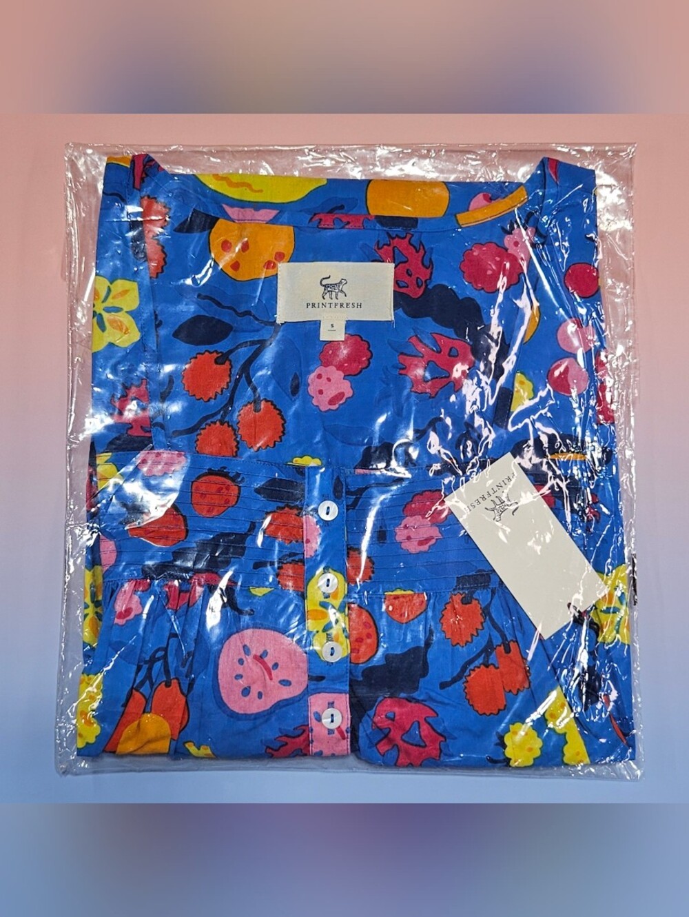 Printfresh Pintuck Nightgown Smoothie Time Small Short Sleeve Blue